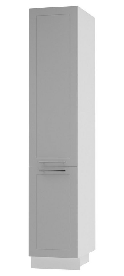 Feldmann-Wohnen Apothekerschrank Kvantum (Türscharniere mit Soft-Close-Funktion, 1 Schublade mit Metallkorb, 1-St., Fronten mit dekorativen Fräsungen und leicht abgerundeten Ecken) 40x59x207cm weiß - dust grey (Q-2D14K/40/kargo) von Feldmann-Wohnen