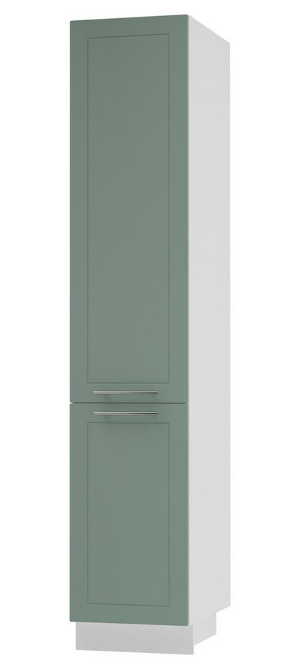 Feldmann-Wohnen Apothekerschrank Kvantum (Türscharniere mit Soft-Close-Funktion, 1 Schublade mit Metallkorb, 1-St., Fronten mit dekorativen Fräsungen und leicht abgerundeten Ecken) 40x59x207cm weiß - mint (Q-2D14K/40/kargo) von Feldmann-Wohnen