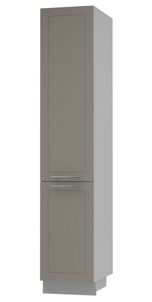 Feldmann-Wohnen Apothekerschrank Kvantum (Türscharniere mit Soft-Close-Funktion, 1 Schublade mit Metallkorb, 1-St., Fronten mit dekorativen Fräsungen und leicht abgerundeten Ecken) 40x59x207cm grau - beige (Q-2D14K/40/kargo) von Feldmann-Wohnen