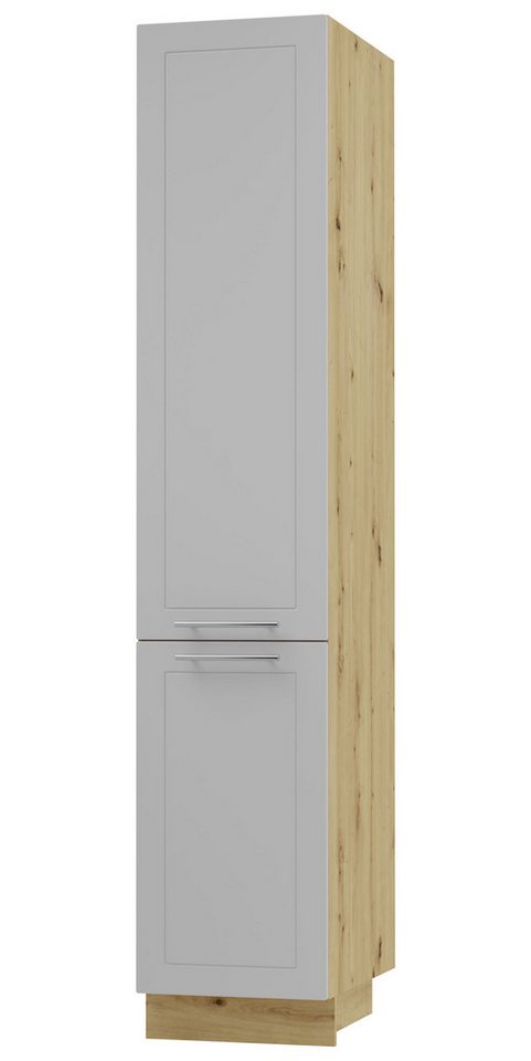 Feldmann-Wohnen Apothekerschrank Kvantum (Türscharniere mit Soft-Close-Funktion, 1 Schublade mit Metallkorb, 1-St., Fronten mit dekorativen Fräsungen und leicht abgerundeten Ecken) 40x59x207cm eiche artisan - dust grey (Q-2D14K/40/kargo) von Feldmann-Wohnen