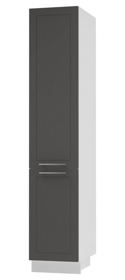 Feldmann-Wohnen Apothekerschrank Kvantum (Türscharniere mit Soft-Close-Funktion, 1 Schublade mit Metallkorb, 1-St., Fronten mit dekorativen Fräsungen und leicht abgerundeten Ecken) 40x59x207cm weiß - graphit (Q-2D14K/40/kargo) von Feldmann-Wohnen