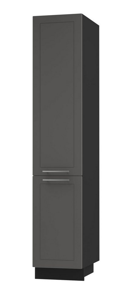 Feldmann-Wohnen Apothekerschrank Kvantum (Türscharniere mit Soft-Close-Funktion, 1 Schublade mit Metallkorb, 1-St., Fronten mit dekorativen Fräsungen und leicht abgerundeten Ecken) 40x59x207cm schwarz - graphit (Q-2D14K/40/kargo) von Feldmann-Wohnen