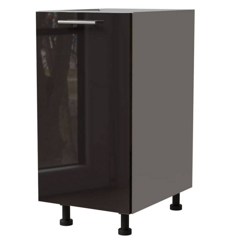 Feldmann-Wohnen Auszugsunterschrank Essen (D1D/40/kargo, 1 Türfront, innen 1 Korbauszug mit 2 Ablagen, 1-St., moderne Optik, lackierte Fronten) 40x50x82cm mit Korbauszug grau - schwarz Hochglanz (ES-D1D/40/cargo) von Feldmann-Wohnen