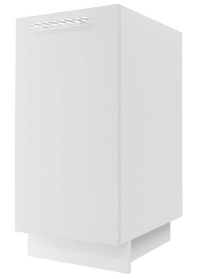 Feldmann-Wohnen Auszugsunterschrank Essen (Soft-Close-Funktion, Acrylfronten (Ultrahochglanz), 1-St., abrieb- / kratzfeste Fronten, chromglänzende Reling Metallgriffe) 40x50x82cm Front- und Korpusfarbe wählbar 1-türig, mit Einlegeboden von Feldmann-Wohnen