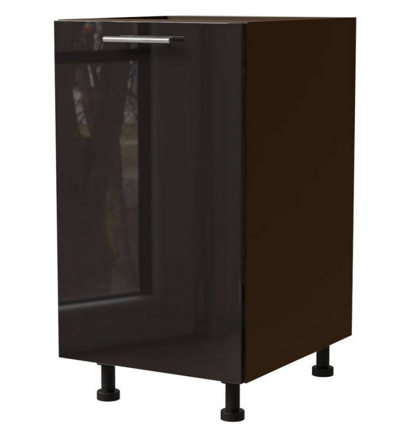 Feldmann-Wohnen Unterschrank Essen (D1D/30, 1-türig, 1 Einlegeboden, 1-St., abrieb- / kratzfeste Fronten, chromglänzende Reling Metallgriffe) 45x50x82cm Front Schwarz Hochglanz / Korpus Lava Matt von Feldmann-Wohnen