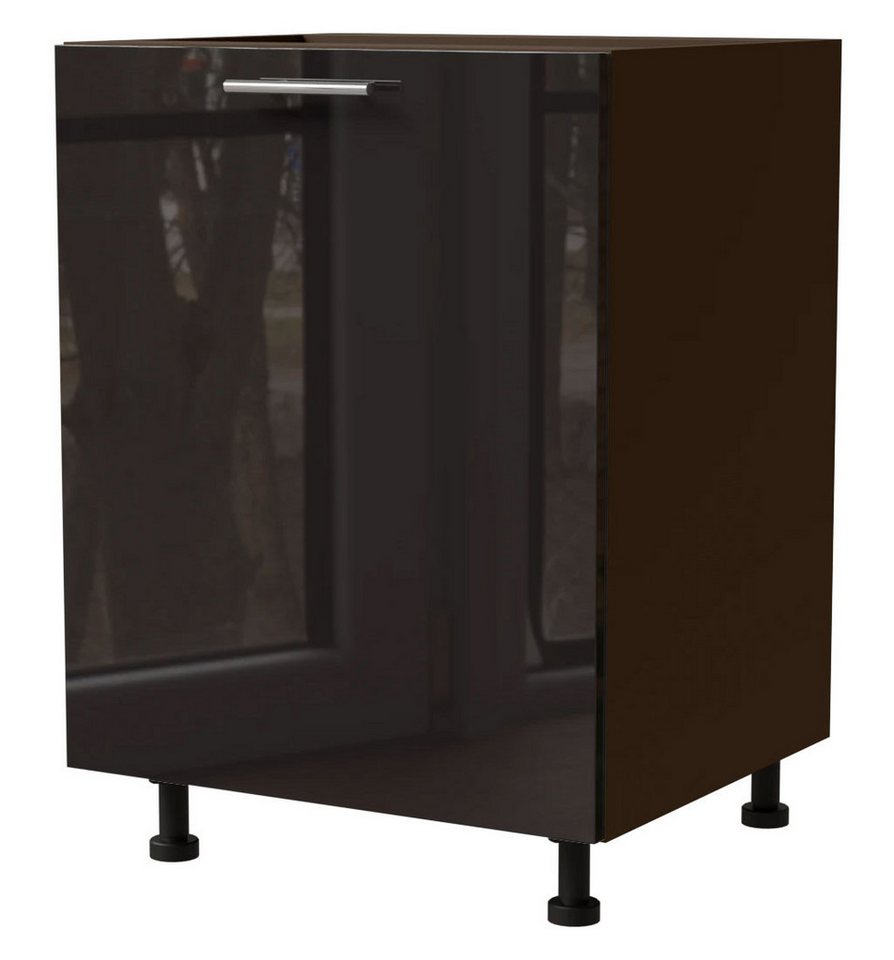 Feldmann-Wohnen Unterschrank Essen (D1D/60, 1-türig, 1 Einlegeboden, 1-St., moderne Optik, lackierte Fronten) 60x50x82cm lava - schwarz Hochglanz (ES-D1D/60) von Feldmann-Wohnen