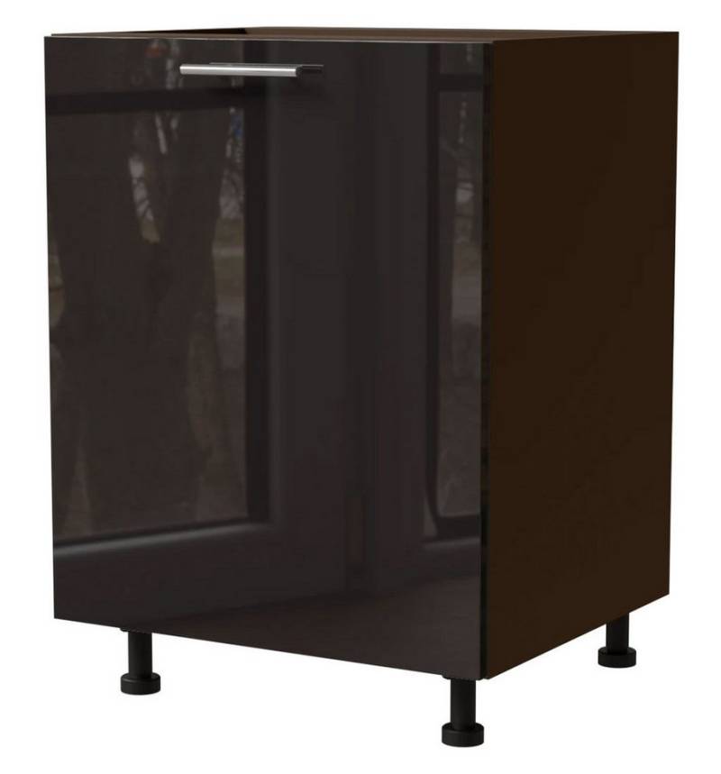 Feldmann-Wohnen Unterschrank Essen (D1D/60, 1-türig, 1 Einlegeboden, 1-St., moderne Optik, lackierte Fronten) 60x50x82cm lava - schwarz Hochglanz (ES-D1D/60) von Feldmann-Wohnen