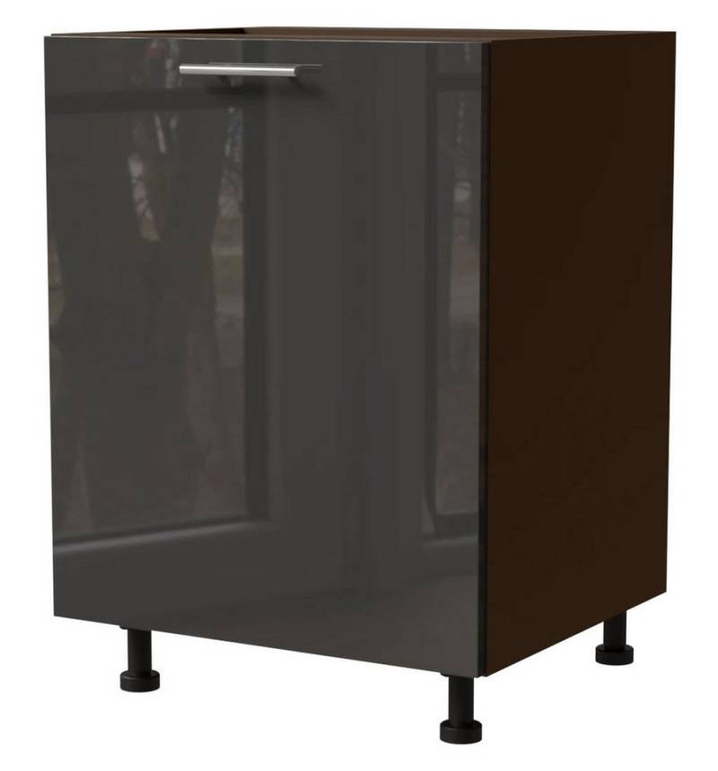 Feldmann-Wohnen Unterschrank Essen (D1D/60, 1-türig, 1 Einlegeboden, 1-St., moderne Optik, lackierte Fronten) 60x50x82cm lava - graphit Hochglanz (ES-D1D/60) von Feldmann-Wohnen