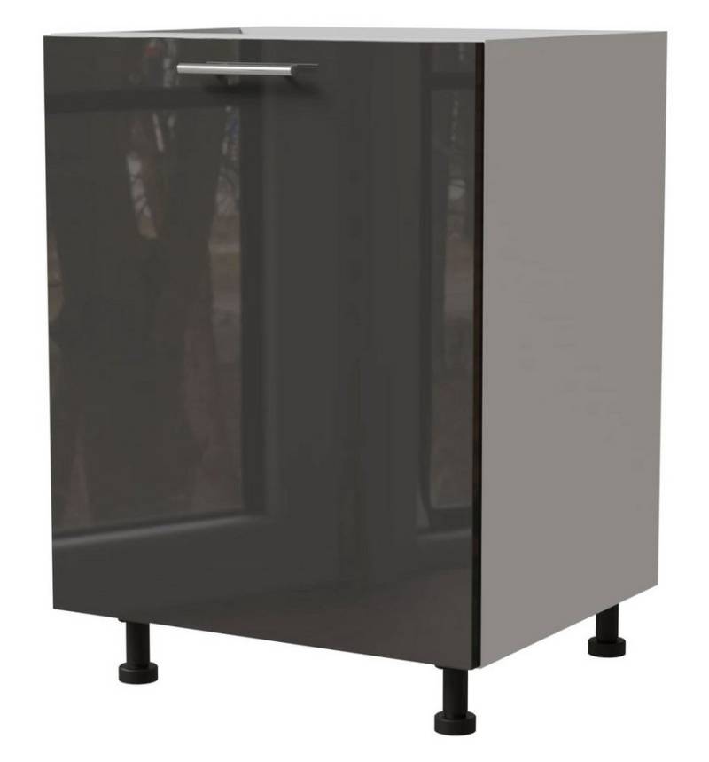 Feldmann-Wohnen Unterschrank Essen (D1D/60, 1-türig, 1 Einlegeboden, 1-St., moderne Optik, lackierte Fronten) 60x50x82cm weiß - graphit Hochglanz (ES-D1D/60) von Feldmann-Wohnen