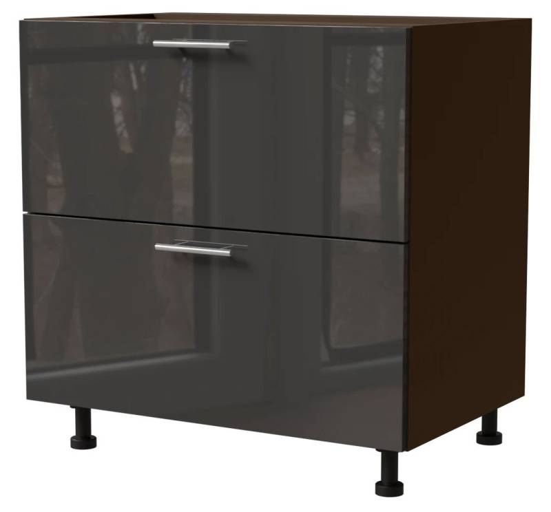 Feldmann-Wohnen Auszugsunterschrank Essen (D2A/80/1A, 2 Schubladen + Innenschublade, HETTICH InnoTech Atira, 1-St., moderne Optik, lackierte Fronten) 80x50x82cm lava - graphit Hochglanz (ES-D2A/80/1A) von Feldmann-Wohnen