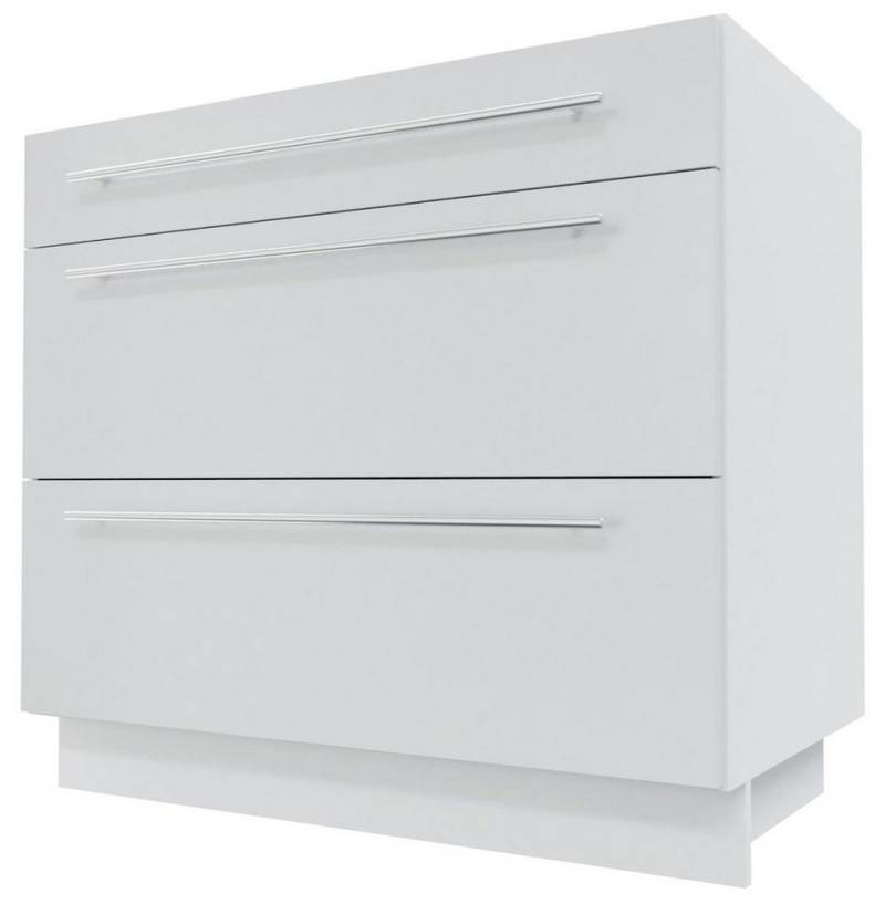 Feldmann-Wohnen Auszugsunterschrank Essen (Vollauszug + Selbsteinzug (HETTICH InnoTech Atira), Soft-Close, 1-St., Acrylfronten (Ultrahochglanz), abrieb- / kratzfeste Hochglanzfronten) 90x50x82cm Front- und Korpusfarbe wählbar mit 3 Schubladen von Feldmann-Wohnen