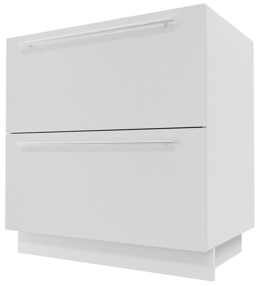 Feldmann-Wohnen Auszugsunterschrank Essen (Vollauszug + Selbsteinzug (HETTICH InnoTech Atira), Soft-Close, 1-St., mit Acrylfronten (Ultrahochglanz), abrieb- / kratzfest) 80x50x82cm Front- und Korpusfarbe wählbar mit 2 Schubladen von Feldmann-Wohnen