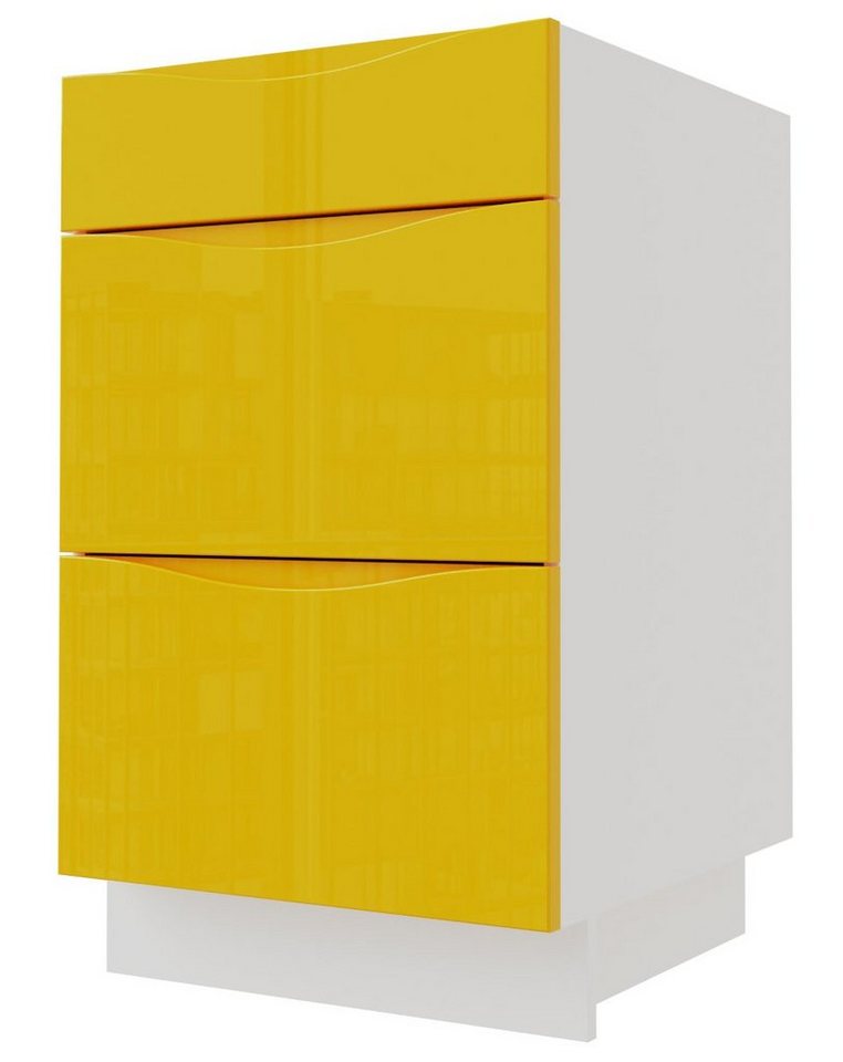 Feldmann-Wohnen Auszugsunterschrank Napoli (Hochglanz lackiert, Soft-Close-Funktion, 1-St., Spanplatte mit pflegeleichter Kunststoffoberfläche, MDF) 50cm Front- & Korpusfarbe wählbar grifflos 3 Schubladen (Vollauszug) von Feldmann-Wohnen