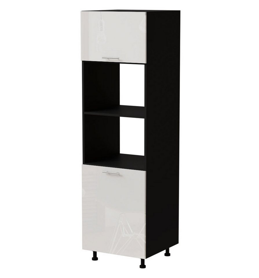 Feldmann-Wohnen Backofenumbauschrank Essen (D14/RU/60/207, 1 Klappe, 2 Gerätefächer, 1 Tür, 1-St., moderne Optik, Acrylfronten mit Glaseffekt) 60x59x154cm Weiß Hochglanz, Schwarz Matt von Feldmann-Wohnen