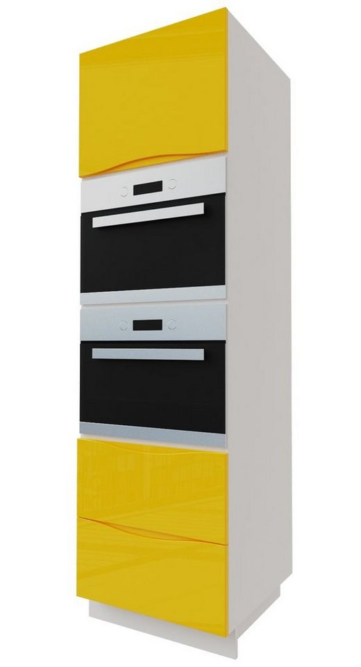 Feldmann-Wohnen Backofenumbauschrank Napoli (für Kompaktofen & Mikrowelle, 1-St., Hochglanz lackiert) 60cm Front- & Korpusfarbe wählbar grifflos 2 Schubladen (Teilauszug) von Feldmann-Wohnen