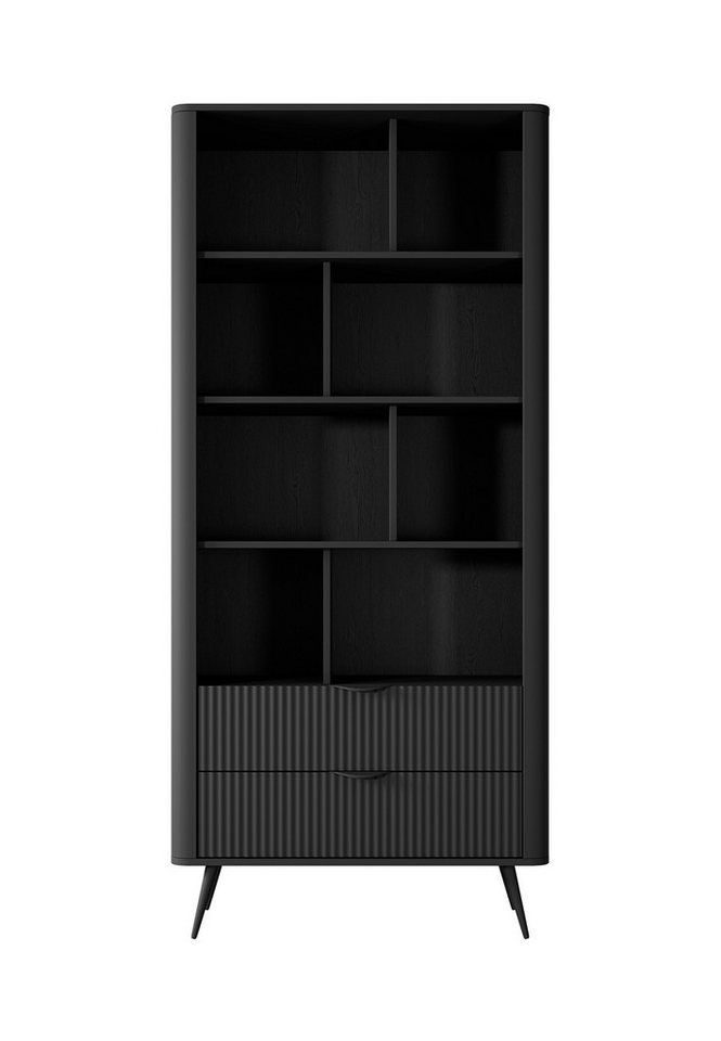 Feldmann-Wohnen Bücherregal Lante, Metallgriffe & Metallfüße in Schwarz, Fronten geriffelte Wellenoptik 1-tlg., 88x38x194cm Farbe schwarz, 2 Schubladen mit Kugelvollauszug Feldmann-Wohnen Bücherregal Lante, Metallgriffe & Metallfüße in Schwarz, Fronten geriffelte Wellenoptik 1-tlg., 88x38x194cm Farbe schwarz, 2 Schubladen mit Kugelvollauszug von Feldmann-Wohnen