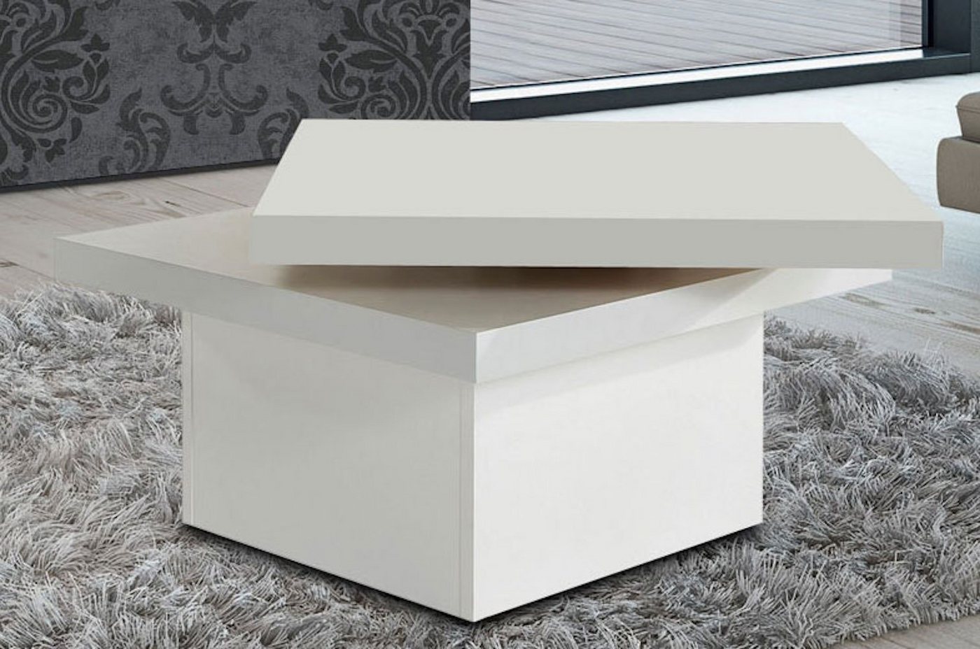Feldmann-Wohnen Couchtisch Couchtisch 497800 weiß #P (1-St), 67x67cm Tischplatte drehbar weiß von Feldmann-Wohnen