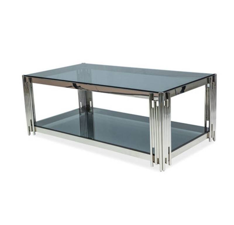 Feldmann-Wohnen Couchtisch Fossil A (mit Glasplatte, 1-St., moderne Optik, mit Glasplatte), 120x60x40cm Chrom Rauchglas von Feldmann-Wohnen