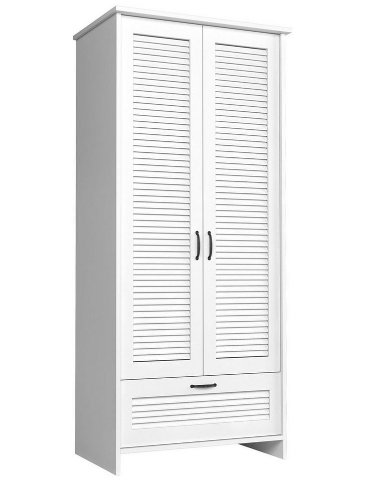 Feldmann-Wohnen Drehtürenschrank Orient (2 Türen, 1 Schublade, 1 Kleiderstange, 1 Wäscheboden, 1-St., moderner Landhausstil, Lamellentüren) 88x52x198cm weiß 2-türig von Feldmann-Wohnen
