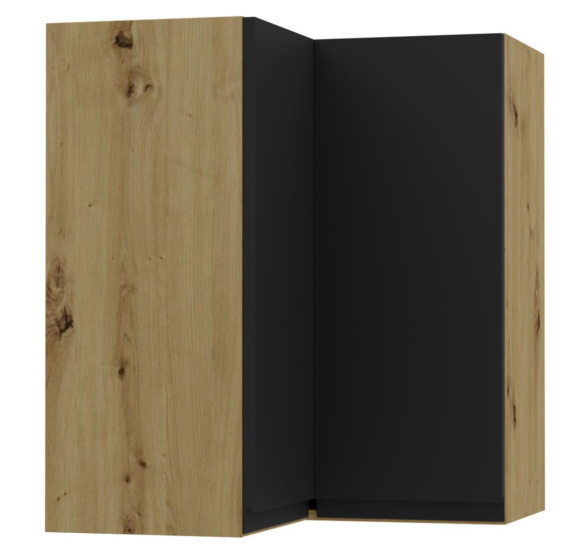 Feldmann-Wohnen Eckhängeschrank Avellino (W12/60, Eckhängeschrank 2-türig, 2 Einlegeböden, 1-St., moderne Optik, Acrylfronten, Griffmulden) 60x60x72cm grifflos Eiche Artisan - schwarz Acryl matt (AV-W12/60) von Feldmann-Wohnen