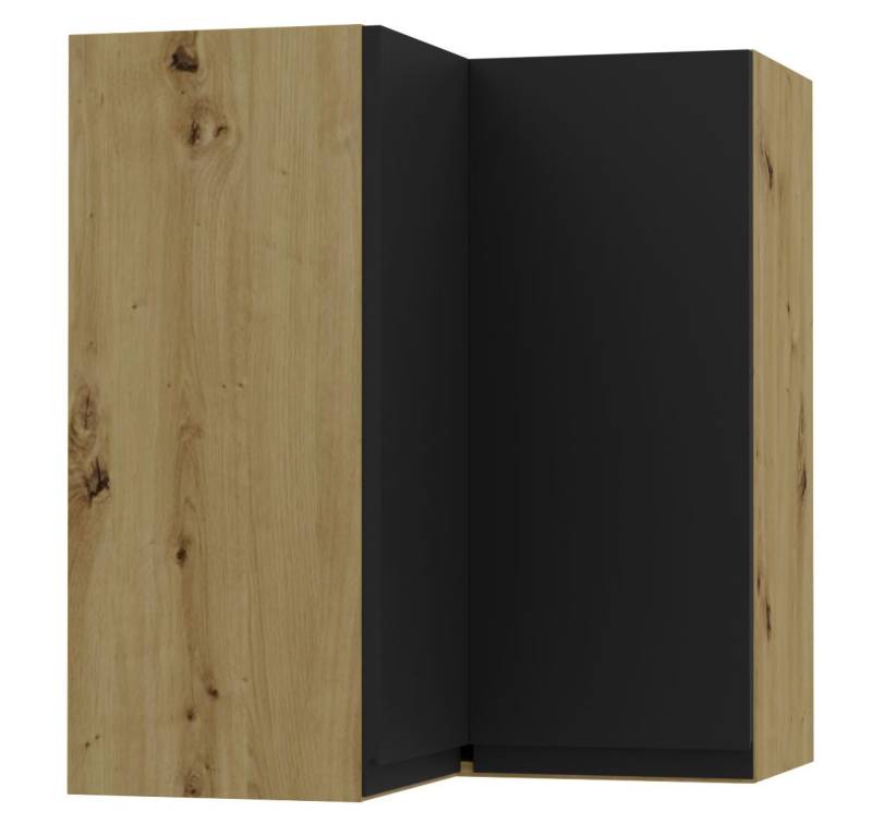 Feldmann-Wohnen Eckhängeschrank Avellino (W12/60, Eckhängeschrank 2-türig, 2 Einlegeböden, 1-St., moderne Optik, Acrylfronten, Griffmulden) 60x60x72cm grifflos Eiche Artisan - schwarz Acryl matt (AV-W12/60) von Feldmann-Wohnen