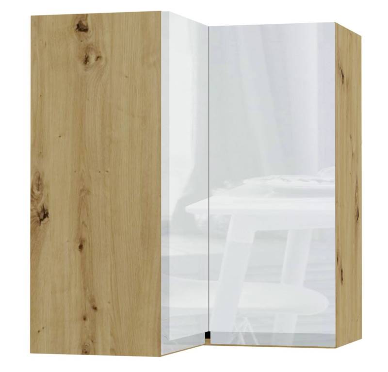 Feldmann-Wohnen Eckhängeschrank Avellino (W12/60, Eckhängeschrank 2-türig, 2 Einlegeböden, 1-St., moderne Optik, Acrylfronten, Griffmulden) 60x60x72cm grifflos Eiche Artisan - weiß Acryl Hochglanz (AV-W12/60) von Feldmann-Wohnen