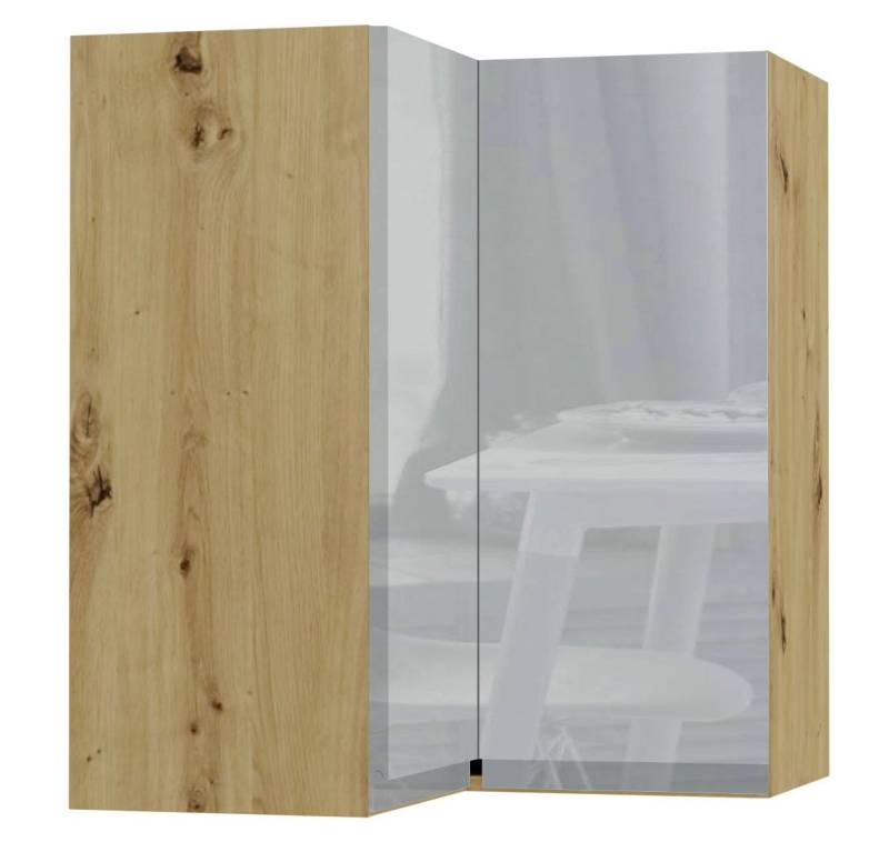 Feldmann-Wohnen Eckhängeschrank Avellino (W12/60, Eckhängeschrank 2-türig, 2 Einlegeböden, 1-St., moderne Optik, Acrylfronten, Griffmulden) 60x60x72cm grifflos Eiche Artisan - grau Acryl Hochglanz (AV-W12/60) von Feldmann-Wohnen