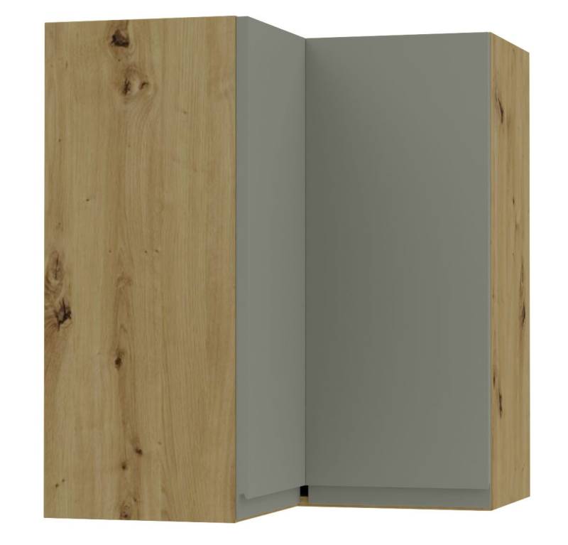 Feldmann-Wohnen Eckhängeschrank Avellino (W12/60, Eckhängeschrank 2-türig, 2 Einlegeböden, 1-St., moderne Optik, Acrylfronten, Griffmulden) 60x60x72cm grifflos Eiche Artisan - reed green Acryl (AV-W12/60) von Feldmann-Wohnen