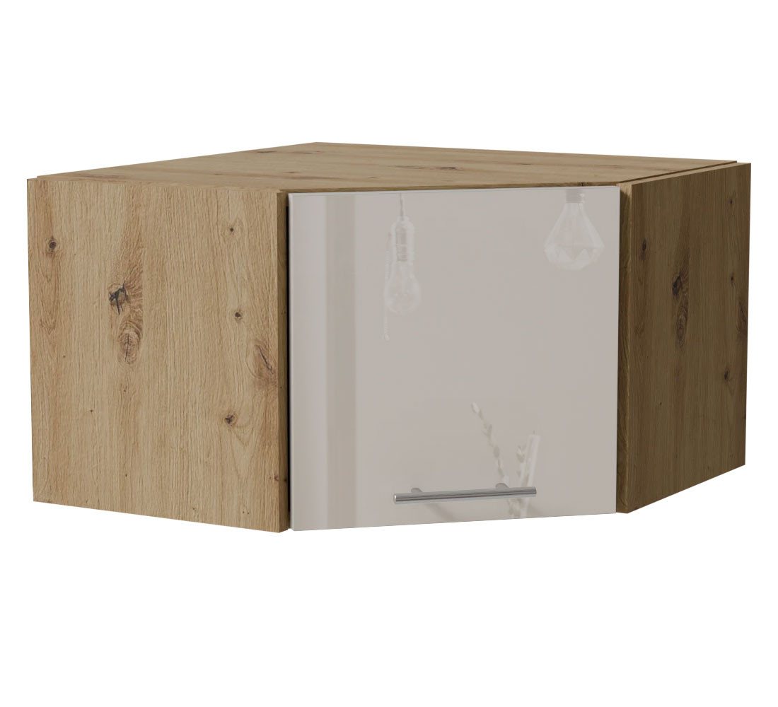 Feldmann-Wohnen Eckhängeschrank Brerra (W10/60/36, 1-türig, innen 1 Fach, 1-St., moderne Optik, lackierte Fronten, 60x60x36cm) Eiche Artisan / RAL 9001 creme Hochglanz von Feldmann-Wohnen