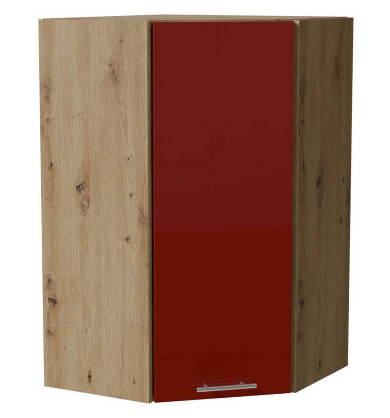 Feldmann-Wohnen Eckhängeschrank Brerra (1-türig, 3 Einlegeböden, 1-St., moderne Optik, lackierte Fronten) 60x60x96cm RAL 3002 karminrot Hochglanz / Eiche Artisan Matt von Feldmann-Wohnen