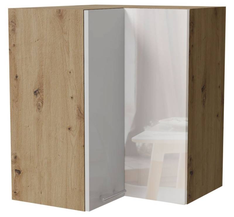 Feldmann-Wohnen Eckhängeschrank Essen (W12/60, 2-türig, 2 Einlegeböden, 1-St., moderne Optik, Acrylfronten mit Glaseffekt) 60x60x72cm Weiß Hochglanz / Eiche Artisan Matt von Feldmann-Wohnen