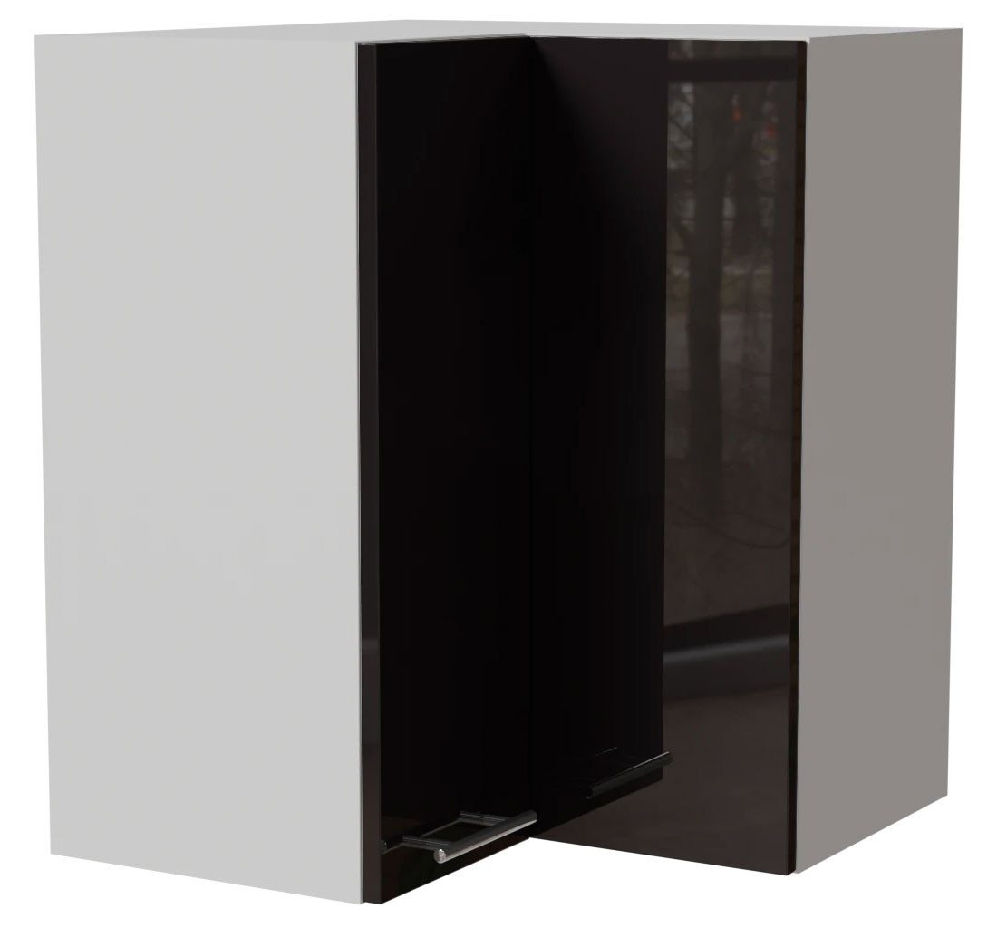 Feldmann-Wohnen Eckhängeschrank Essen (W12/60, 2-türig, 2 Einlegeböden, 1-St., moderne Optik, Acrylfronten mit Glaseffekt) 60x60x72cm Schwarz Hochglanz / Weiß Matt von Feldmann-Wohnen