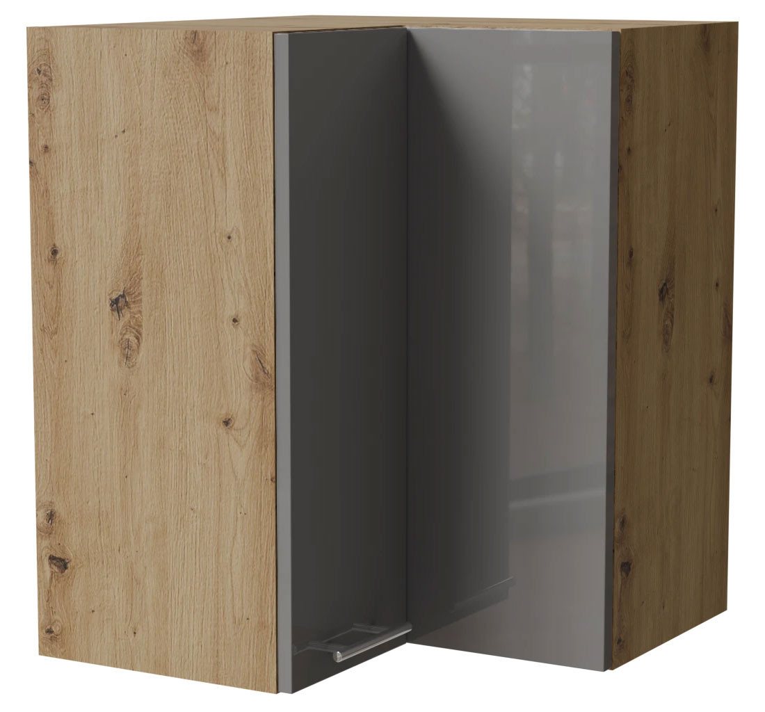Feldmann-Wohnen Eckhängeschrank Essen (W12/60, 2-türig, 2 Einlegeböden, 1-St., moderne Optik, lackierte Fronten) 60x60x72cm Eiche Artisan - grau Hochglanz (ES-W12/60) von Feldmann-Wohnen