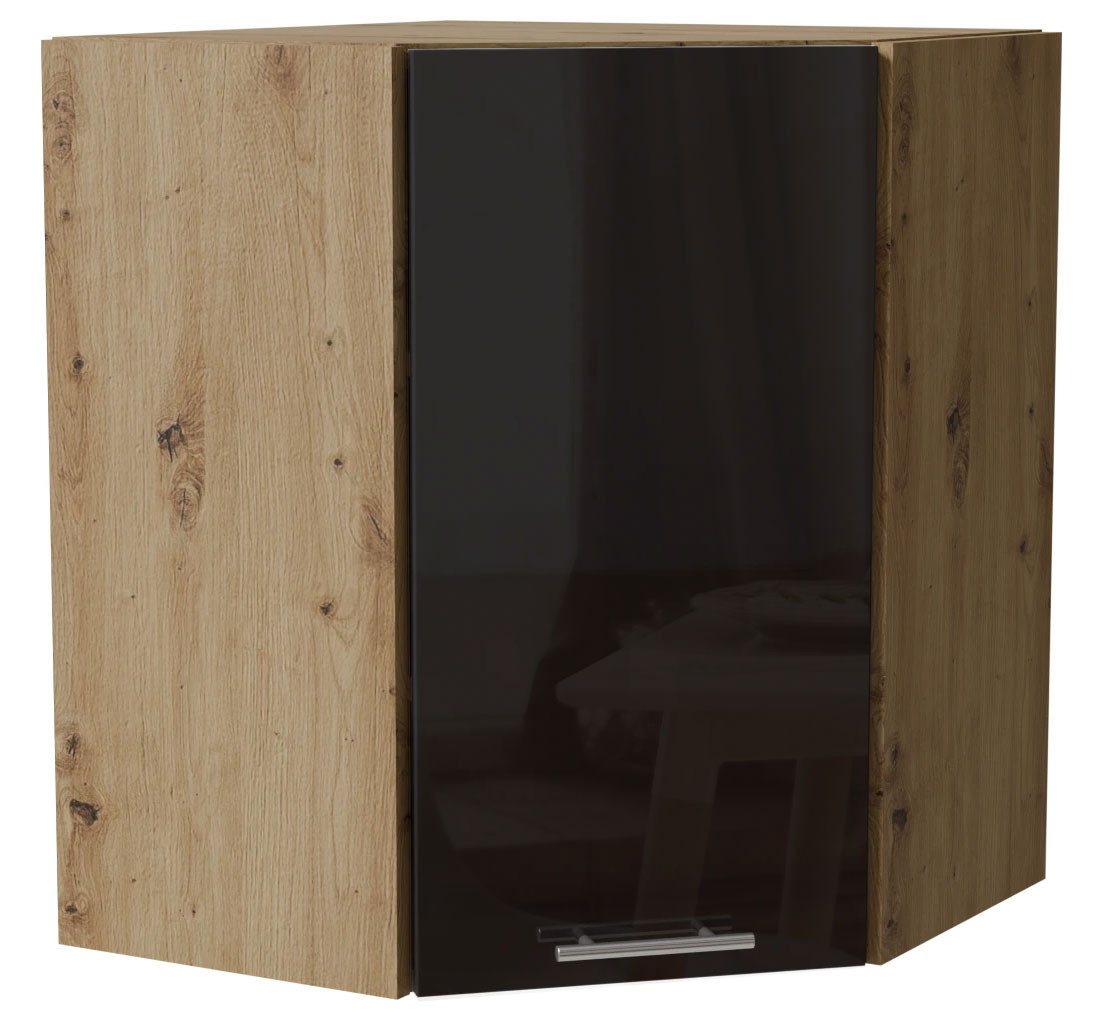 Feldmann-Wohnen Eckhängeschrank Essen (W10/60, 1-türig, 2 Einlegeböden, 1-St., Eckhängeschrank) 60x60x72cm Eiche Artisan - schwarz Hochglanz (ES-W10/60/36) von Feldmann-Wohnen