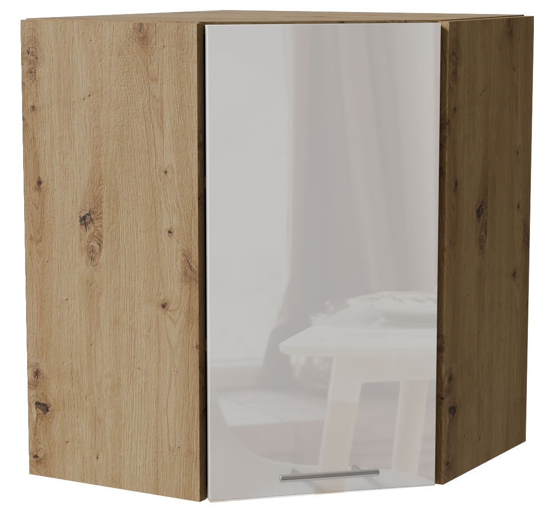 Feldmann-Wohnen Eckhängeschrank Essen (W10/60, 1-türig, 2 Einlegeböden, 1-St., Eckhängeschrank) 60x60x72cm Eiche Artisan - weiß Hochglanz (ES-W10/60/36) von Feldmann-Wohnen