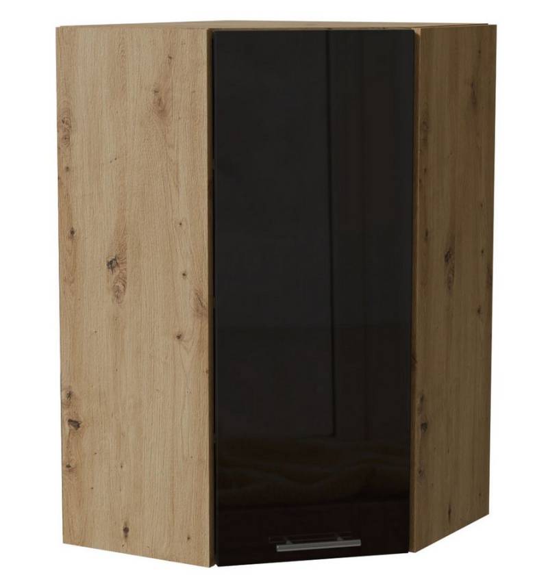 Feldmann-Wohnen Eckhängeschrank Essen (W4/10/60, 1-türig, 3 Einlegeböden, 1-St., Eckhängeschrank) 60x60x96cm Eiche Artisan - schwarz Hochglanz (ES-W4/10/60) von Feldmann-Wohnen