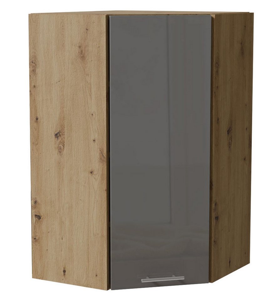 Feldmann-Wohnen Eckhängeschrank Essen (W4/10/60, 1-türig, 3 Einlegeböden, 1-St., moderne Optik, Acrylfronten mit Glaseffekt) 60x60x96cm Front Grau Hochglanz / Korpus Eiche Artisan Matt von Feldmann-Wohnen