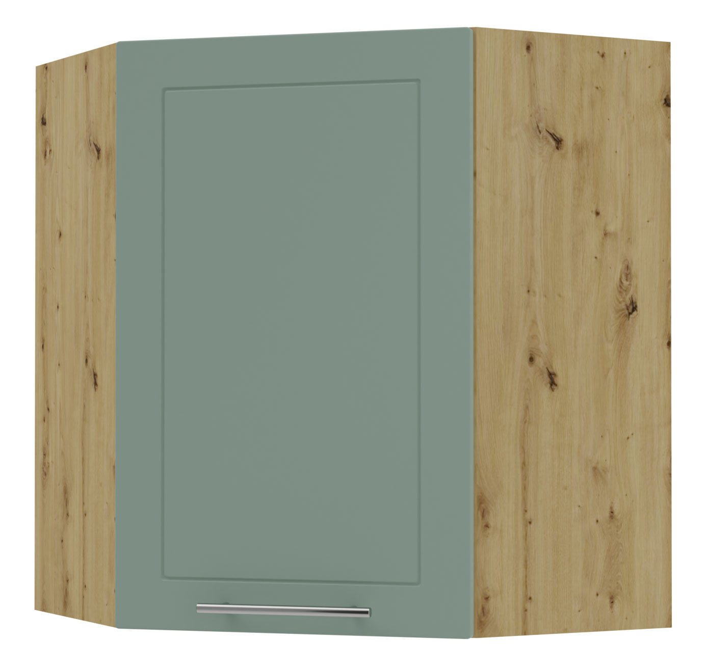 Feldmann-Wohnen Eckhängeschrank Kvantum (1-türig, innen 2 Einlegeböden, Türanschlag wechselbar, Soft-Close, 1-St., Fronten mit dekorativen Fräsungen und leicht abgerundeten Ecken) 60x60x72cm eiche artisan - mint (Q-W10/60) von Feldmann-Wohnen