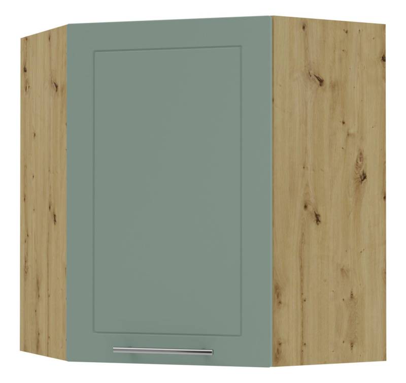Feldmann-Wohnen Eckhängeschrank Kvantum (1-türig, innen 2 Einlegeböden, Türanschlag wechselbar, Soft-Close, 1-St., Fronten mit dekorativen Fräsungen und leicht abgerundeten Ecken) 60x60x72cm eiche artisan - mint (Q-W10/60) von Feldmann-Wohnen