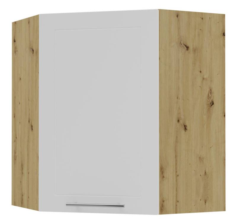 Feldmann-Wohnen Eckhängeschrank Kvantum (1-türig, innen 2 Einlegeböden, Türanschlag wechselbar, Soft-Close, 1-St., Fronten mit dekorativen Fräsungen und leicht abgerundeten Ecken) 60x60x72cm eiche artisan - weiß (Q-W10/60) von Feldmann-Wohnen