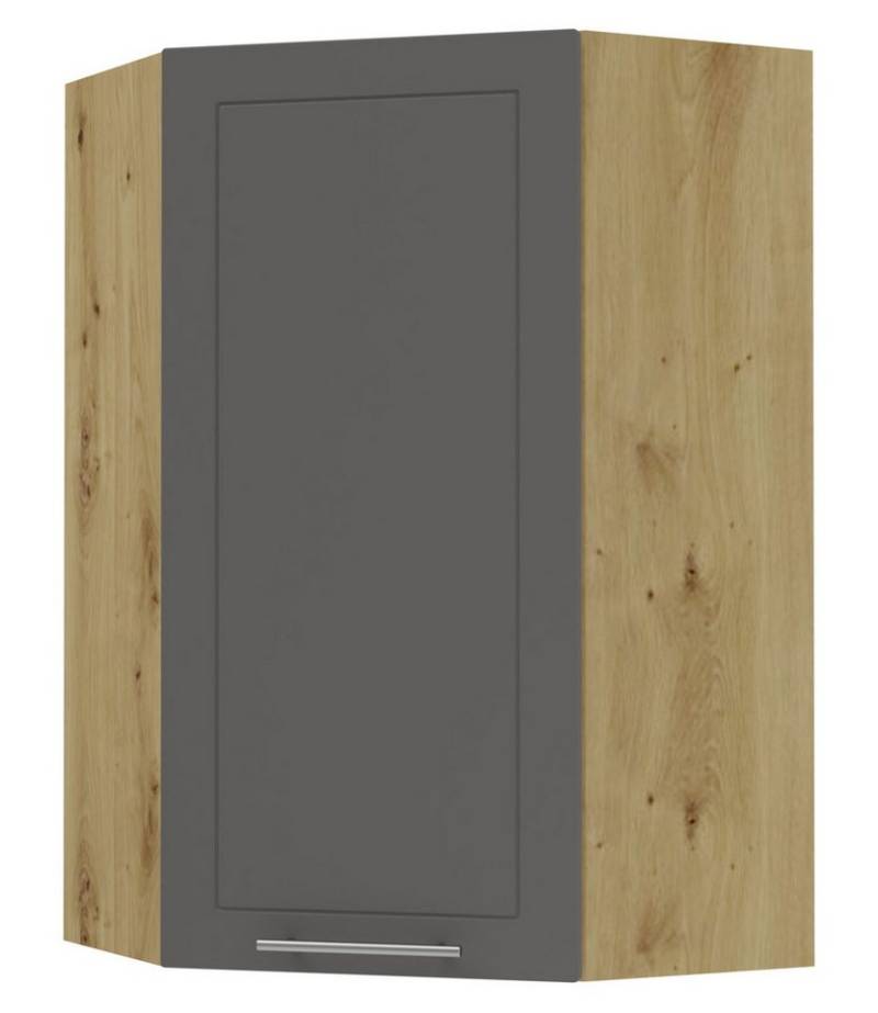 Feldmann-Wohnen Eckhängeschrank Kvantum (1-türig, innen 3 Einlegeböden, Türanschlag wechselbar, Soft-Close, 1-St., Fronten mit dekorativen Fräsungen und leicht abgerundeten Ecken) 60x60x96cm eiche artisan - graphit (Q-W4/10/60) von Feldmann-Wohnen