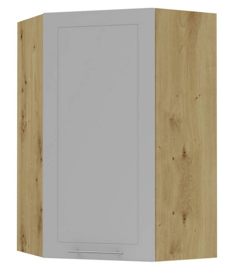 Feldmann-Wohnen Eckhängeschrank Kvantum (1-türig, innen 3 Einlegeböden, Türanschlag wechselbar, Soft-Close, 1-St., Fronten mit dekorativen Fräsungen und leicht abgerundeten Ecken) 60x60x96cm eiche artisan - dust grey (Q-W4/10/60) von Feldmann-Wohnen