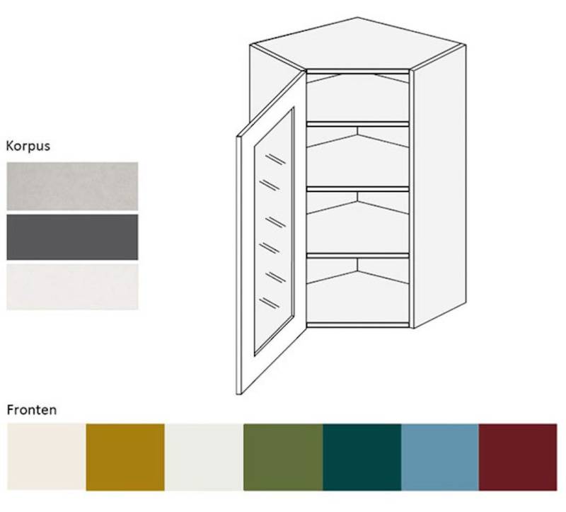 Feldmann-Wohnen Eckhängeschrank Rimini (1-türig (Glaseinsatz), 3 Einlegeböden, 1-St., moderne Optik, MDF Kasetten-Fronten, Soft-Close) 60x60x96cm Farbe wählbar von Feldmann-Wohnen