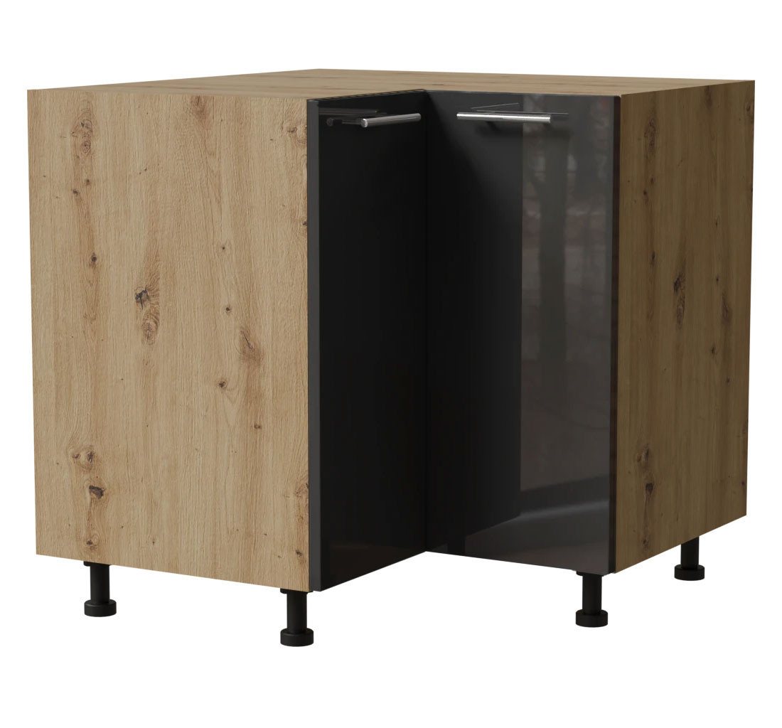 Feldmann-Wohnen Eckschrank Essen (D12/90, 2 Türen, 1-St., moderne Optik, Acrylfronten mit Glaseffekt) 90x90x82cm Eiche Artisan - graphit Hochglanz (ES-D12/90) von Feldmann-Wohnen