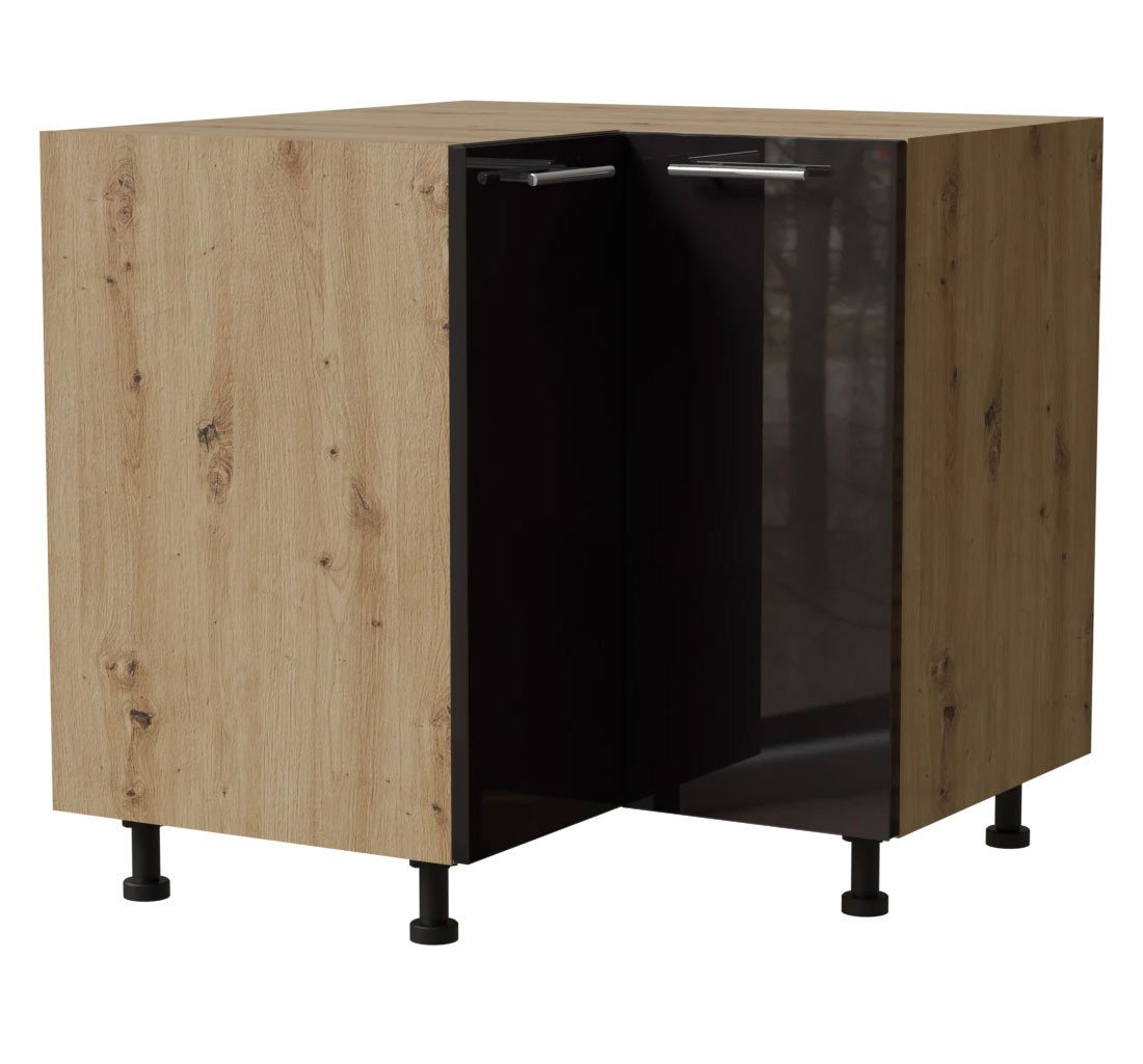 Feldmann-Wohnen Eckschrank Essen (D12/90, 2 Türen, 1-St., moderne Optik, Acrylfronten mit Glaseffekt) 90x90x82cm Eiche Artisan - schwarz Hochglanz (ES-D12/90) von Feldmann-Wohnen