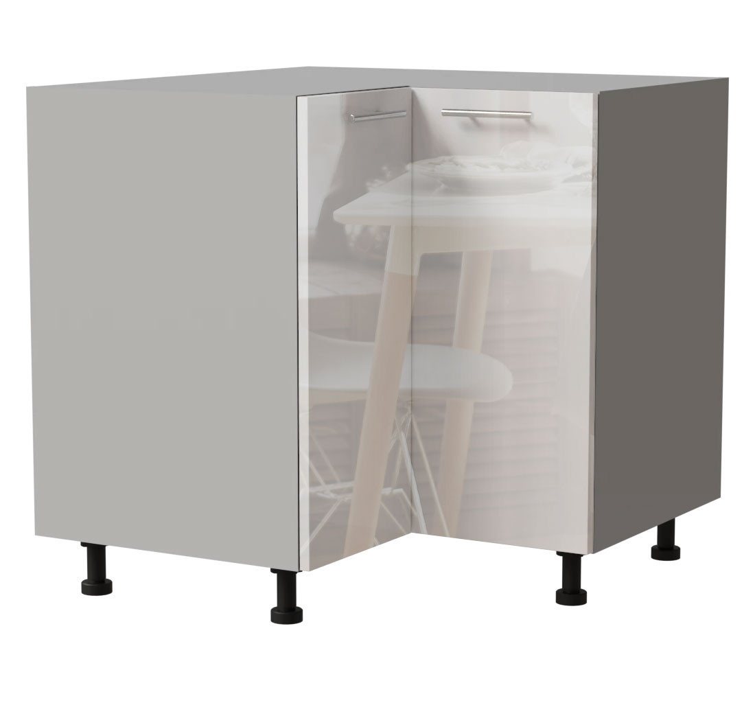 Feldmann-Wohnen Eckschrank Essen (D12/90, 2 Türen, 1-St., moderne Optik, Acrylfronten mit Glaseffekt) 90x90x82cm grau - weiß Hochglanz (ES-D12/90) von Feldmann-Wohnen