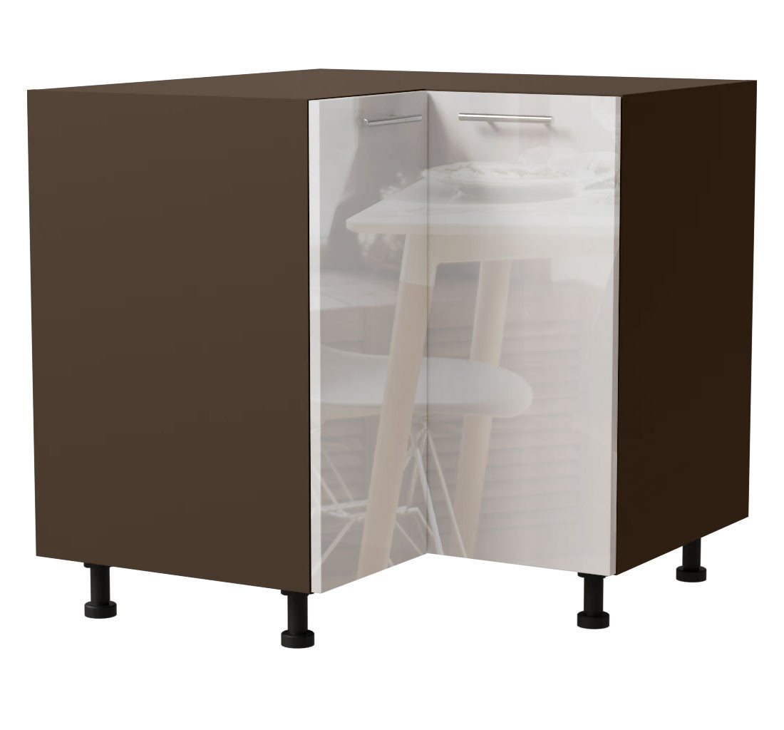 Feldmann-Wohnen Eckschrank Essen (D12/90, 2 Türen, 1-St., moderne Optik, Acrylfronten mit Glaseffekt) 90x90x82cm lava - weiß Hochglanz (ES-D12/90) von Feldmann-Wohnen