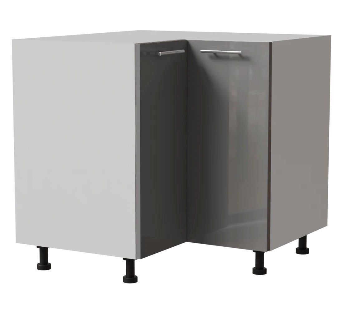 Feldmann-Wohnen Eckschrank Essen (D12/90, 2 Türen, 1-St., moderne Optik, Acrylfronten mit Glaseffekt) 90x90x82cm weiß - grau Hochglanz (ES-D12/90) von Feldmann-Wohnen