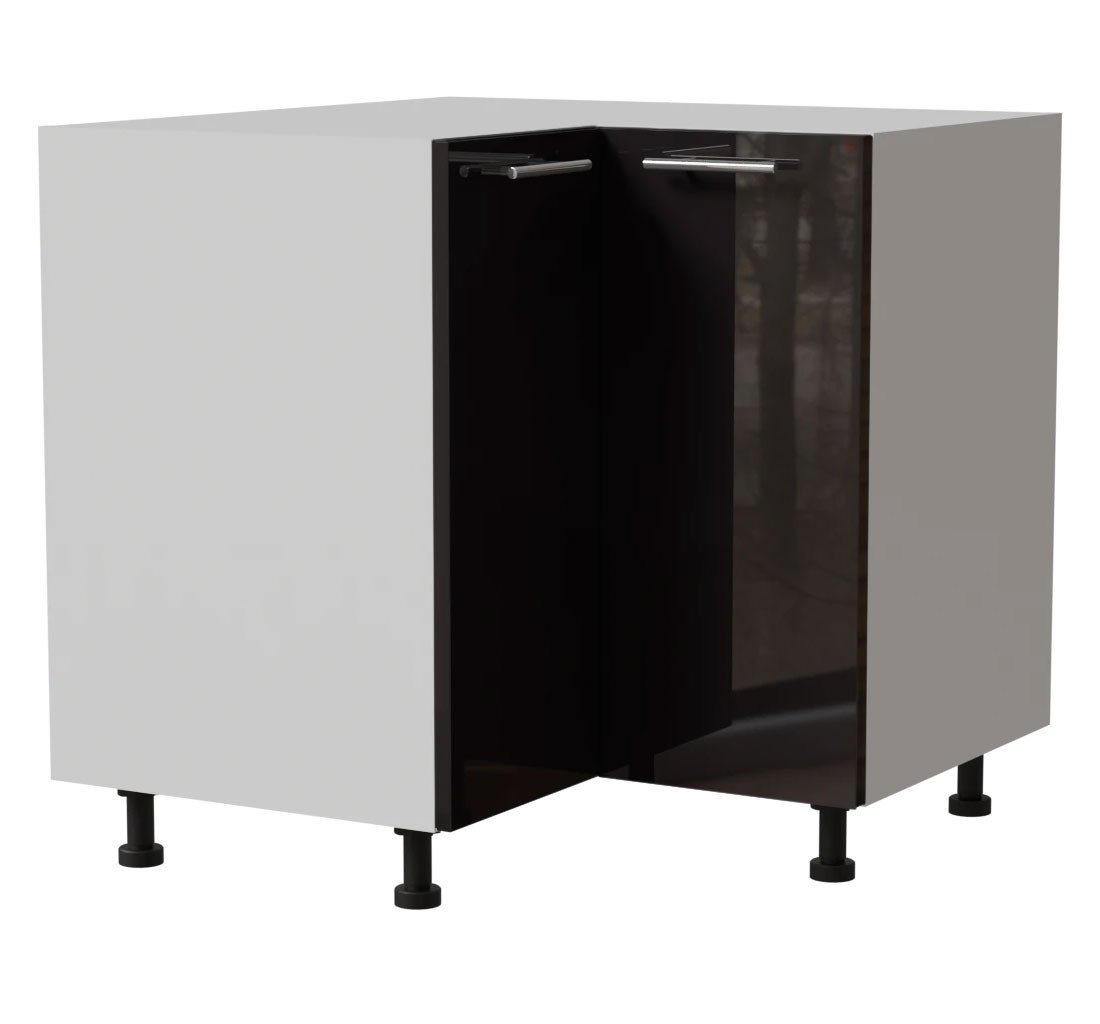 Feldmann-Wohnen Eckschrank Essen (D12/90, 2 Türen, 1-St., moderne Optik, Acrylfronten mit Glaseffekt) 90x90x82cm weiß - schwarz Hochglanz (ES-D12/90) von Feldmann-Wohnen