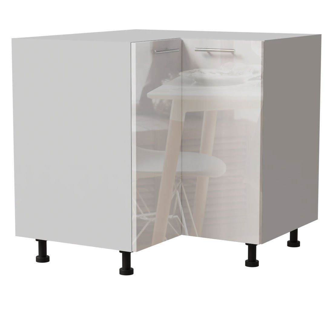 Feldmann-Wohnen Eckschrank Essen (D12/90, 2 Türen, 1-St., moderne Optik, Acrylfronten mit Glaseffekt) 90x90x82cm weiß - weiß Hochglanz (ES-D12/90) von Feldmann-Wohnen